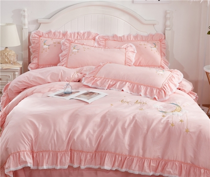 91家纺网 家纺一手货源 找家纺 （总）亲亲公主 新款全棉绣花款公主风床单四件套 星月Love