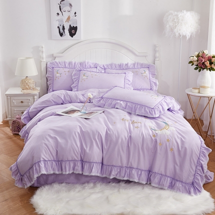 91家纺网 家纺一手货源 找家纺 （总）亲亲公主 新款全棉绣花款公主风床单四件套 星月Love