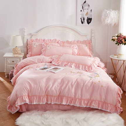 91家纺网 家纺一手货源 找家纺 （总）亲亲公主 新款全棉绣花款公主风床单四件套 星月Love