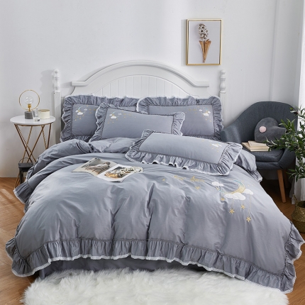 91家纺网 家纺一手货源 找家纺 （总）亲亲公主 新款全棉绣花款公主风床单四件套 星月Love