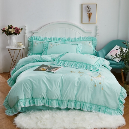 91家纺网 家纺一手货源 找家纺 （总）亲亲公主 新款全棉绣花款公主风床单四件套 星月Love