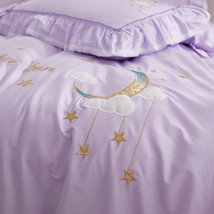 91家纺网 家纺一手货源 找家纺 （总）亲亲公主 新款全棉绣花款公主风床单四件套 星月Love