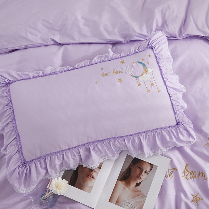 91家纺网 家纺一手货源 找家纺 （总）亲亲公主 新款全棉绣花款公主风床单四件套 星月Love