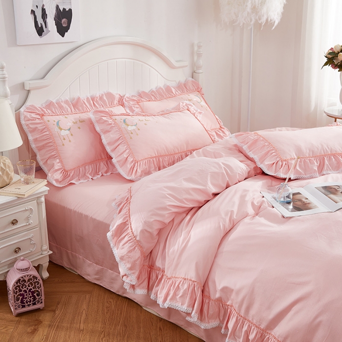 91家纺网 家纺一手货源 找家纺 （总）亲亲公主 新款全棉绣花款公主风床单四件套 星月Love