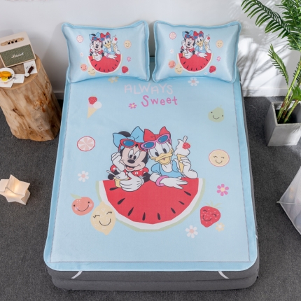 迪士尼数码印花冰丝席三件套学生单人大板卡通凉席正版可授权电商