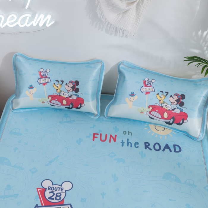 91家纺网 家纺一手货源 找家纺 迪士尼数码印花冰丝席三件套学生单人大板卡通凉席正版可授权电商