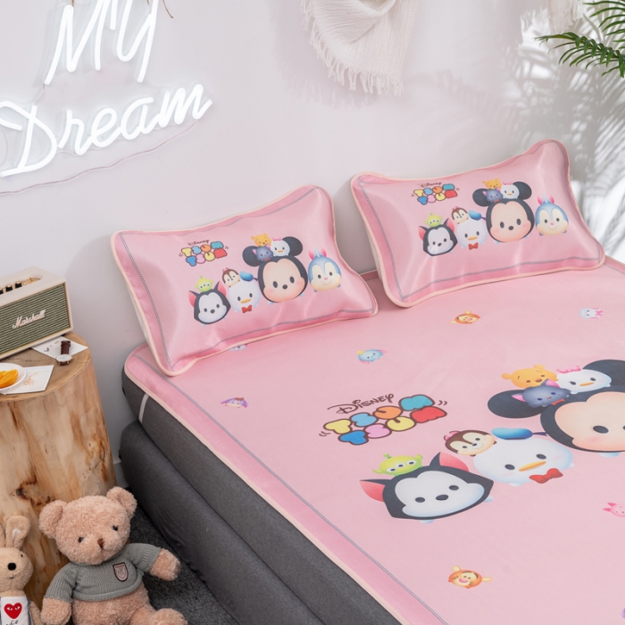 91家纺网 家纺一手货源 找家纺 迪士尼数码印花冰丝席三件套学生单人大板卡通凉席正版可授权电商