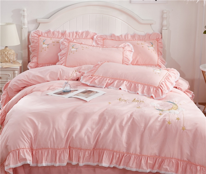 91家纺网 家纺一手货源 找家纺 （总）亲亲公主 2025新款全棉绣花款公主风四件套 星月