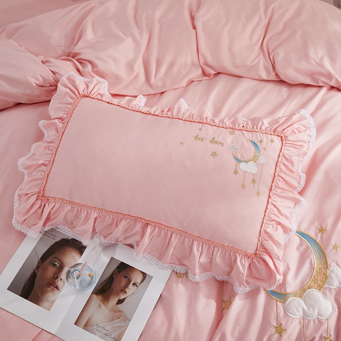 91家纺网 家纺一手货源 找家纺 （总）亲亲公主 2025新款全棉绣花款公主风四件套 星月