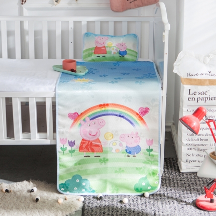 91家纺网 家纺一手货源 找家纺 2024年婴幼儿冰丝席三件套幼儿园专用宝宝凉席夏季透气午睡席