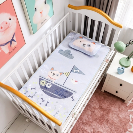 91家纺网 家纺一手货源 找家纺 2024年婴幼儿冰丝席三件套幼儿园专用宝宝凉席夏季透气午睡席