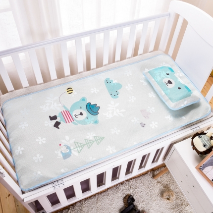 91家纺网 家纺一手货源 找家纺 2024年婴幼儿冰丝席三件套幼儿园专用宝宝凉席夏季透气午睡席