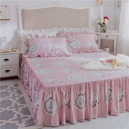 91家纺网 家纺一手货源 找家纺 菊上家纺-2019新品小清新全棉13372蕾丝床裙（总）