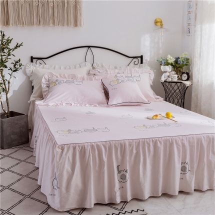 91家纺网 家纺一手货源 找家纺 菊上家纺-2019新品小清新全棉13372蕾丝床裙（总）