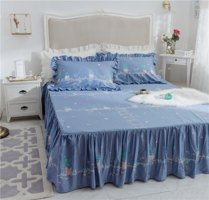 91家纺网 家纺一手货源 找家纺 菊上家纺-2019新品小清新全棉13372优质蕾丝床裙