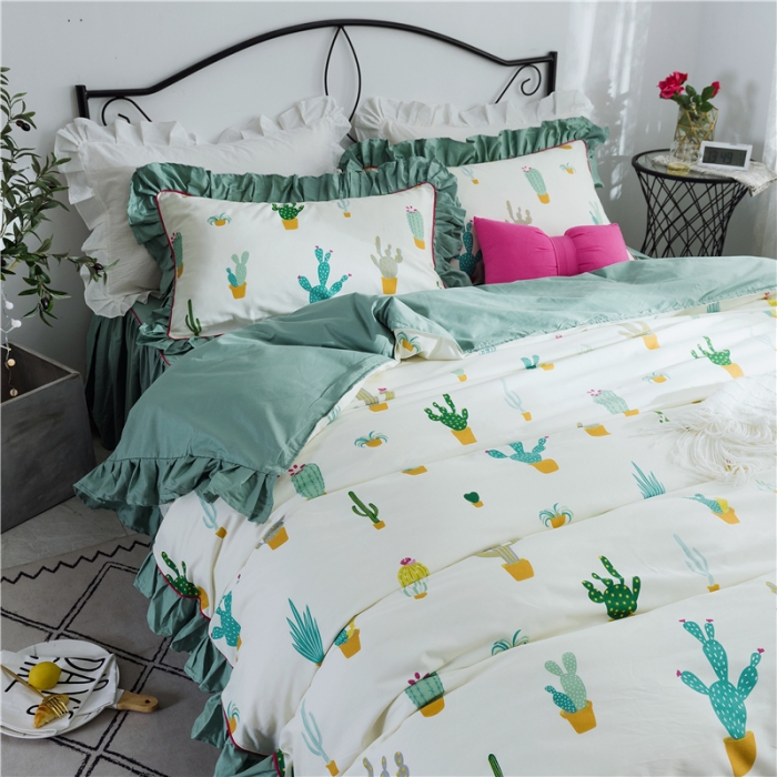 91家纺网 家纺一手货源 找家纺 2019新品小清新全棉13372单品床裙被套枕套