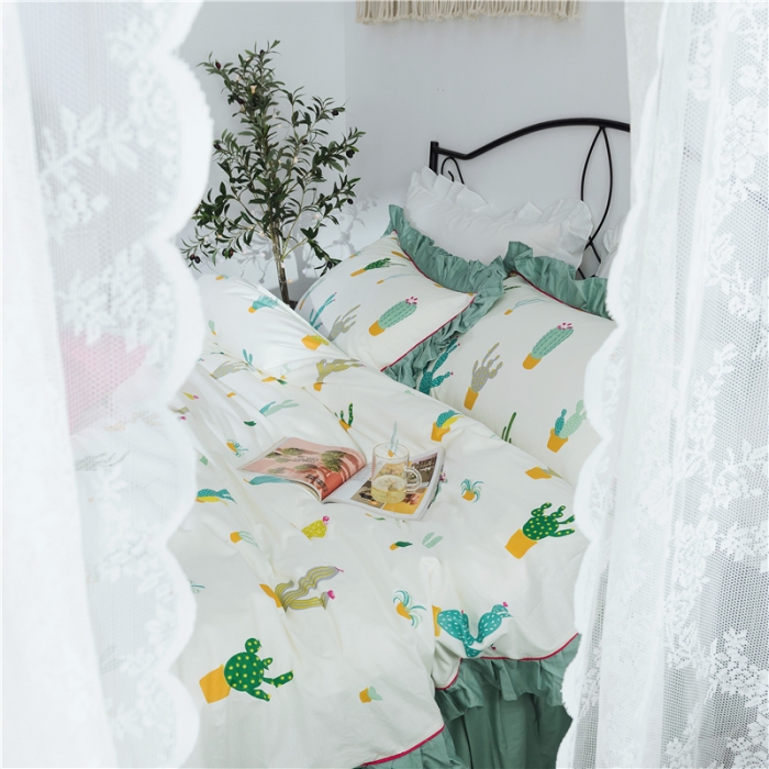 91家纺网 家纺一手货源 找家纺 2019新品小清新全棉13372单品床裙被套枕套