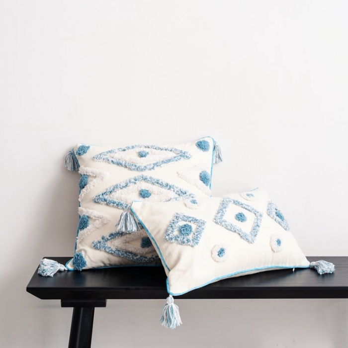 91家纺网 家纺一手货源 找家纺 美茉家居 2022新品印度手工线绣流苏抱枕纯棉帆布刺绣靠垫