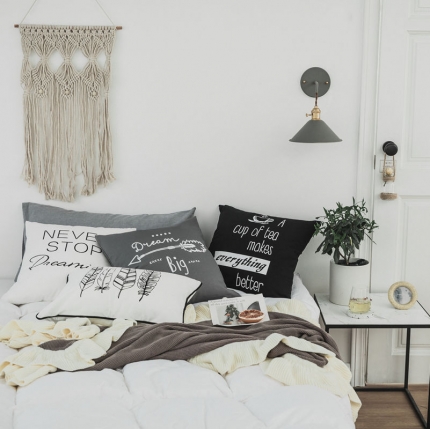 美茉家居纯棉帆布黑白印花抱枕北欧简约靠垫