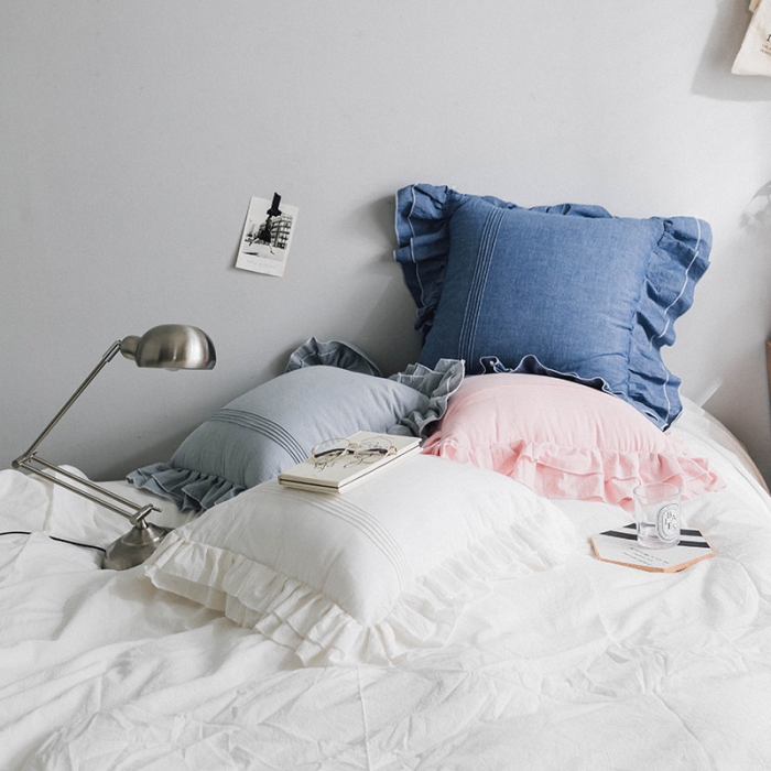 91家纺网 家纺一手货源 找家纺 美茉家居纯棉水洗棉荷叶边素色靠垫韩式木耳边简约纯色抱枕