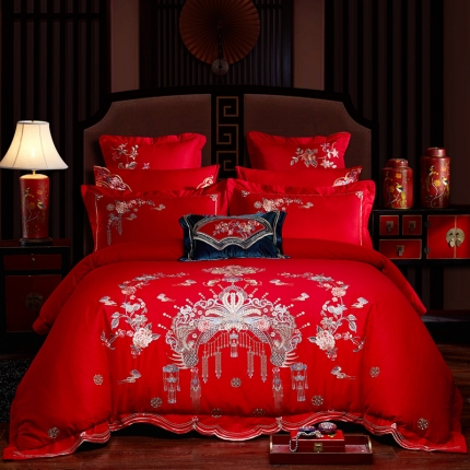 2023全棉大红婚庆四件套结婚纯棉刺绣床上用品多件套