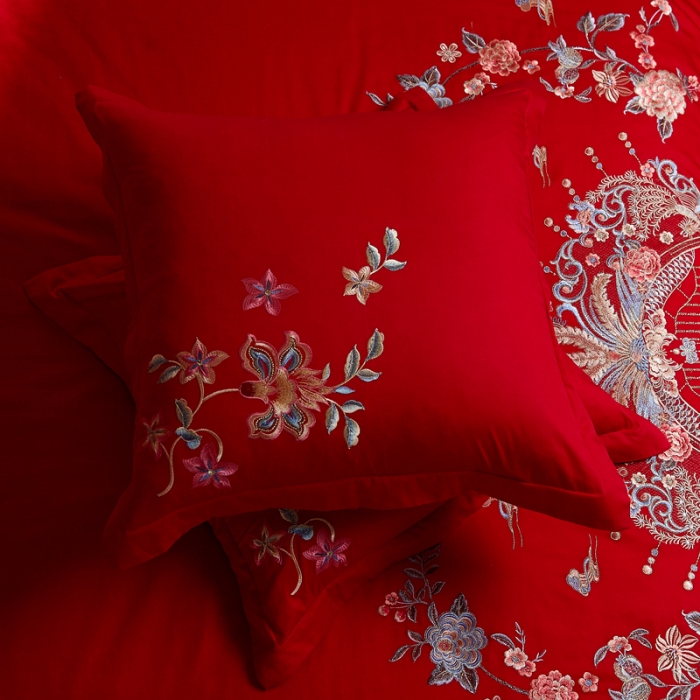 91家纺网 家纺一手货源 找家纺 2023全棉大红婚庆四件套结婚纯棉刺绣床上用品多件套