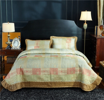 金龙家纺 工艺款地中海风格棉麻床盖三件套跨境精品-米兰风情