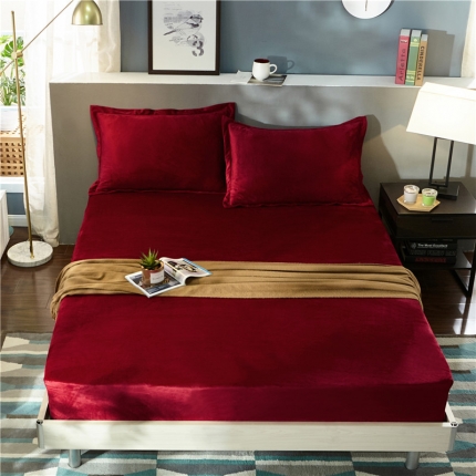 （总）金龙家纺 水晶绒纯色单层床笠可配枕套