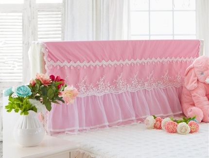 91家纺网 家纺一手货源 找家纺 菊上家纺--全棉蕾丝床头罩防尘罩简约系带款1.2-2米多规格