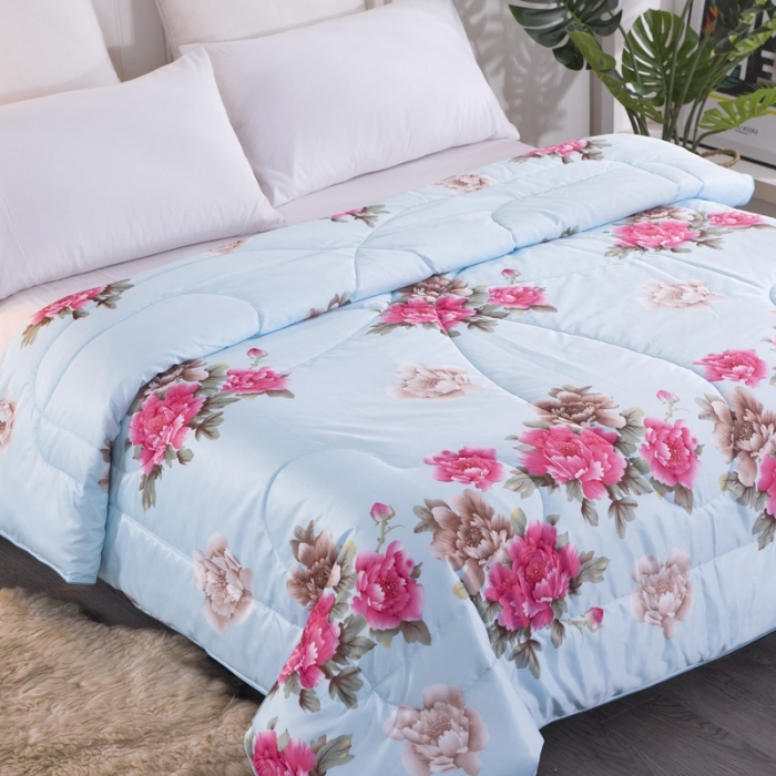 91家纺网 家纺一手货源 找家纺 鑫发家纺 2021新款丝绸印花被 盛世牡丹-蓝