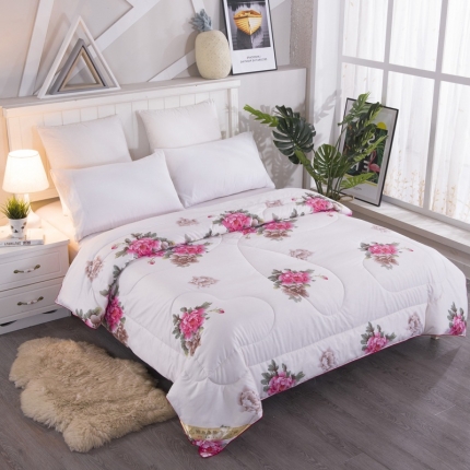 鑫发家纺 2021新款丝绸印花被 盛世牡丹-米白