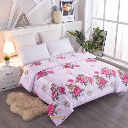 91家纺网 家纺一手货源 找家纺 鑫发家纺 2021新款丝绸印花被 盛世牡丹-粉