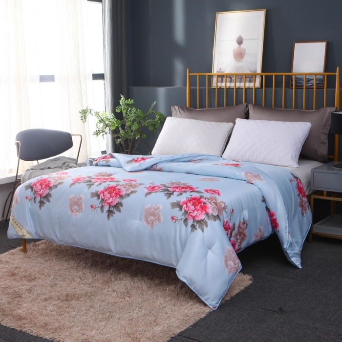 91家纺网 家纺一手货源 找家纺 鑫发家纺 2019新款织锦稠被 花香四溢-蓝