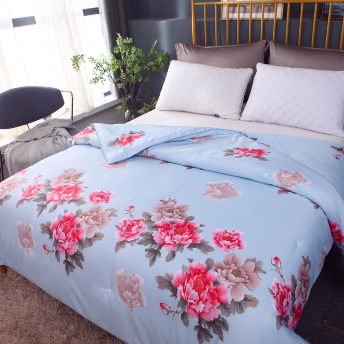91家纺网 家纺一手货源 找家纺 鑫发家纺 2019新款织锦稠被 花香四溢-蓝