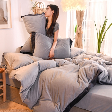 91家纺网 家纺一手货源 找家纺 慕梵2020新品纯色双面水晶四件套宽边宝宝绒套件法莱绒