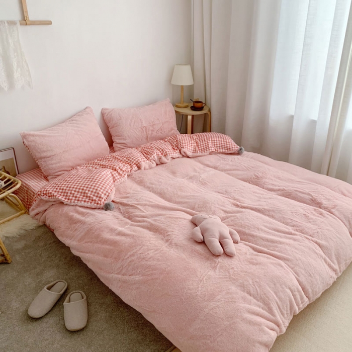 91家纺网 家纺一手货源 找家纺 2021兔兔绒四件套兔兔绒三件套（粉色）