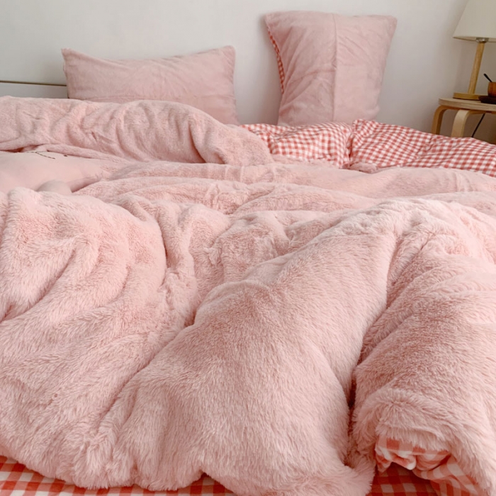 91家纺网 家纺一手货源 找家纺 2021兔兔绒四件套兔兔绒三件套（粉色）