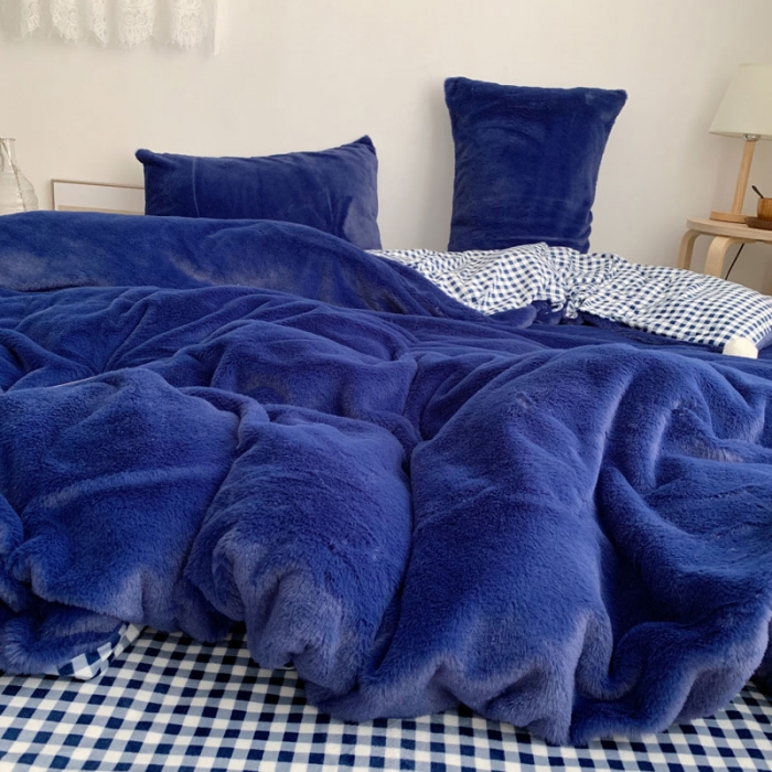 91家纺网 家纺一手货源 找家纺 2021兔兔绒四件套兔兔绒三件套（藏蓝）