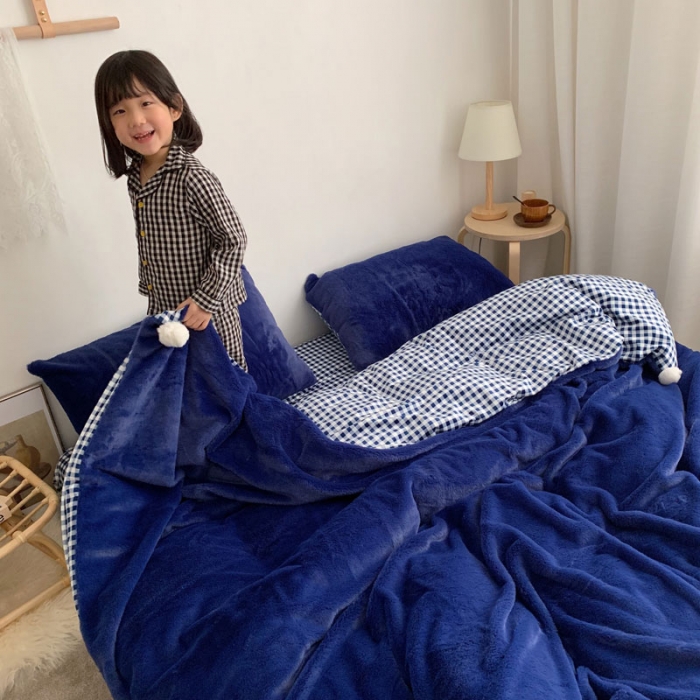 91家纺网 家纺一手货源 找家纺 2021兔兔绒四件套兔兔绒三件套（藏蓝）