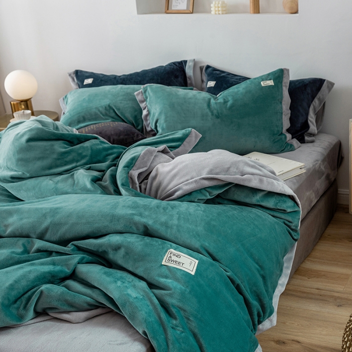 91家纺网 家纺一手货源 找家纺 润缦 2019新款牛奶绒终版四件套 水蓝浅灰