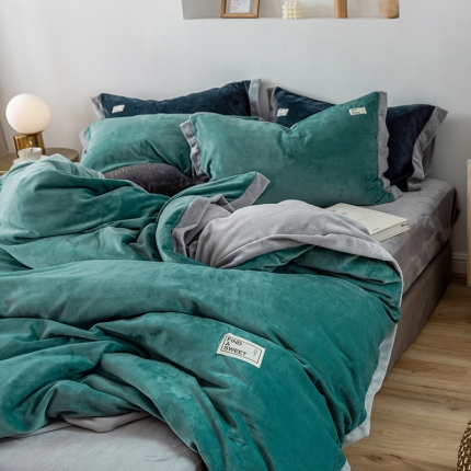 润缦 2019新款牛奶绒终版四件套 水蓝浅灰