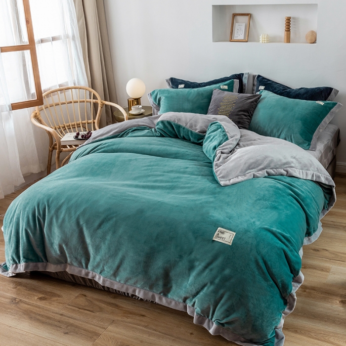 91家纺网 家纺一手货源 找家纺 润缦 2019新款牛奶绒终版四件套 水蓝浅灰