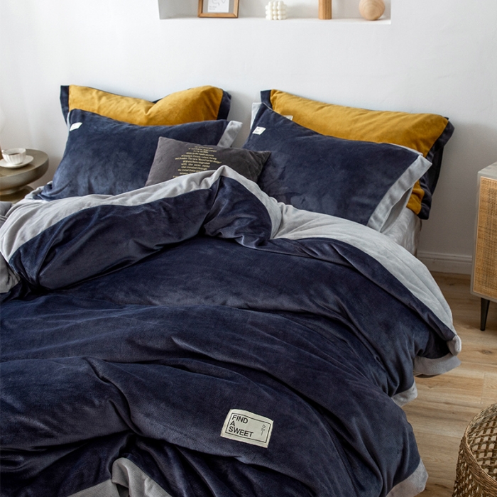 91家纺网 家纺一手货源 找家纺 润缦 2019新款牛奶绒终版四件套 深灰浅灰