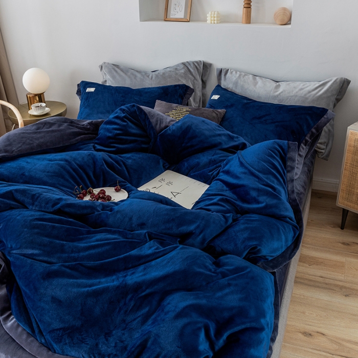 91家纺网 家纺一手货源 找家纺 润缦 2019新款牛奶绒终版四件套 藏青深灰