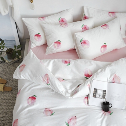 91家纺网 家纺一手货源 找家纺 棉眠 2019新款13070简约全棉四件套 水蜜桃