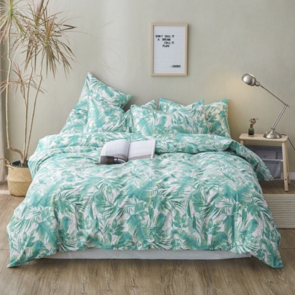 91家纺网 家纺一手货源 找家纺 棉眠 2019新款13372简约全棉四件套 绿森