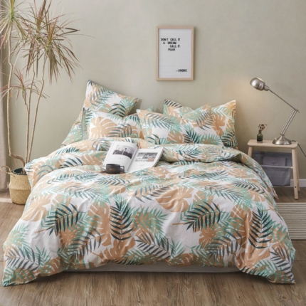 91家纺网 家纺一手货源 找家纺 棉眠 2019新款13372简约全棉四件套 雨林