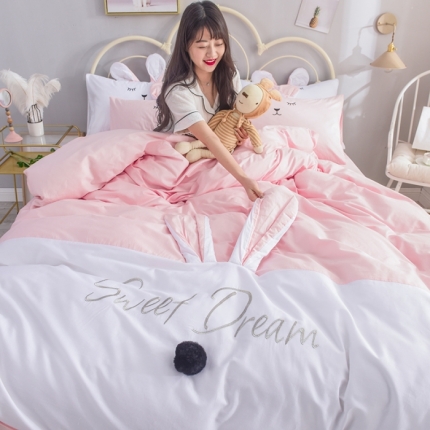 91家纺网 家纺一手货源 找家纺 （总）漫调家纺  2019新款ins爆款全棉兔耳朵四件套