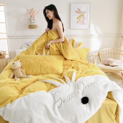 91家纺网 家纺一手货源 找家纺 （总）漫调家纺 秋冬新品创意立体兔兔绒保暖四件套