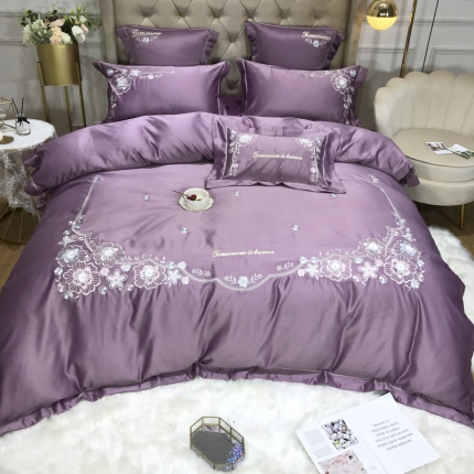 91家纺网 家纺一手货源 找家纺 （总）祺瑞佳2022水洗真丝全棉绣花四件套-LOVE